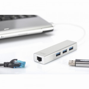 USB3.0 > USB3.0 3-Port/RJ45 LAN Port DIGITUS white