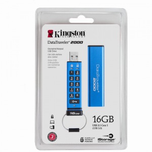 STICK 16GB USB 3.1 Kingston DataTraveler 2000 verschlüsselt Blue