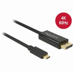 DeLock DisplayPort 1.2 > USB-C (ST-ST) 2m Adapterkabel 4K 60Hz Schwarz